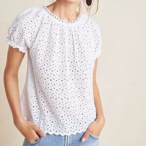 Velvet by Graham & Spencer Women's Small White Eyelet Short Sleeve Cotton Top